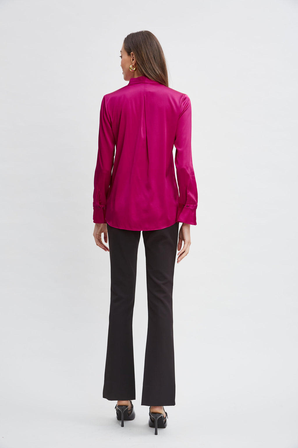 Women Silk Satin Contour Neck Shirt | Elie Tahari