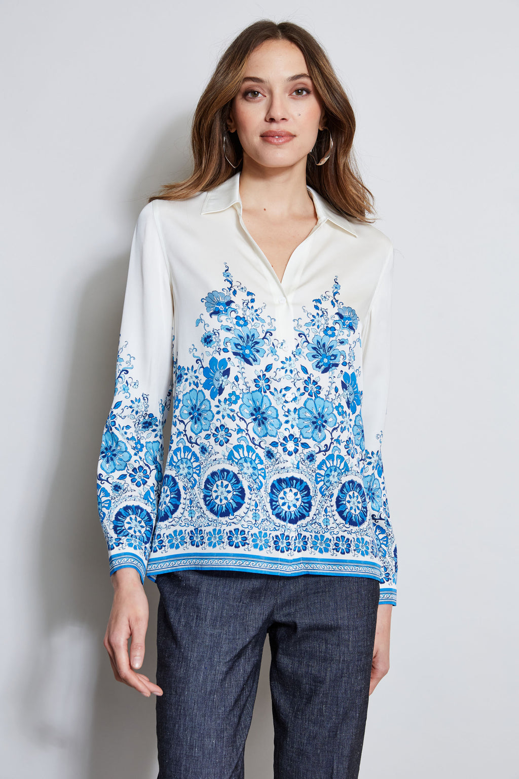 Women Silk Cascade Garden Shirt | Elie Tahari