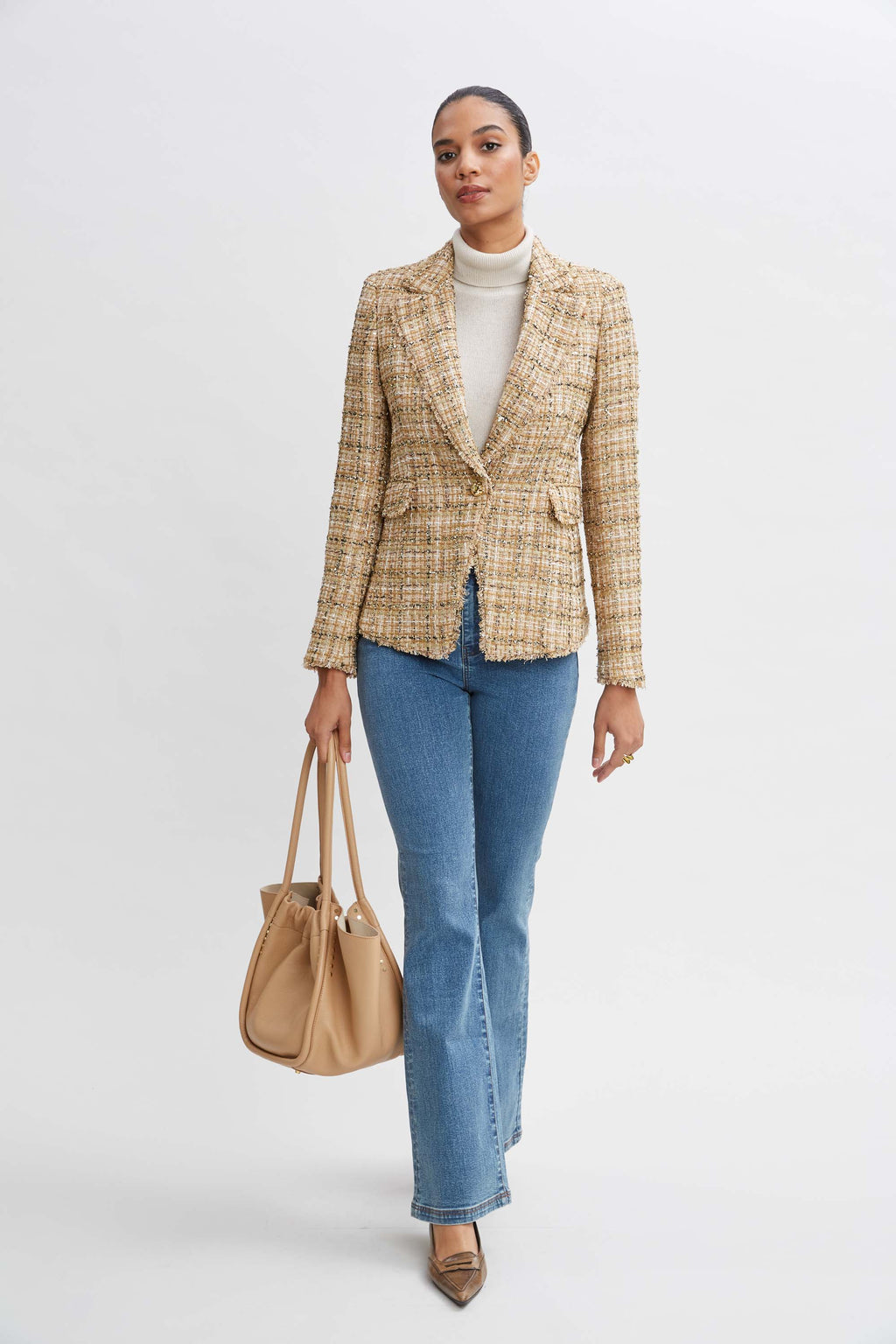 Women Metallic Tweed Blazer | Elie Tahari