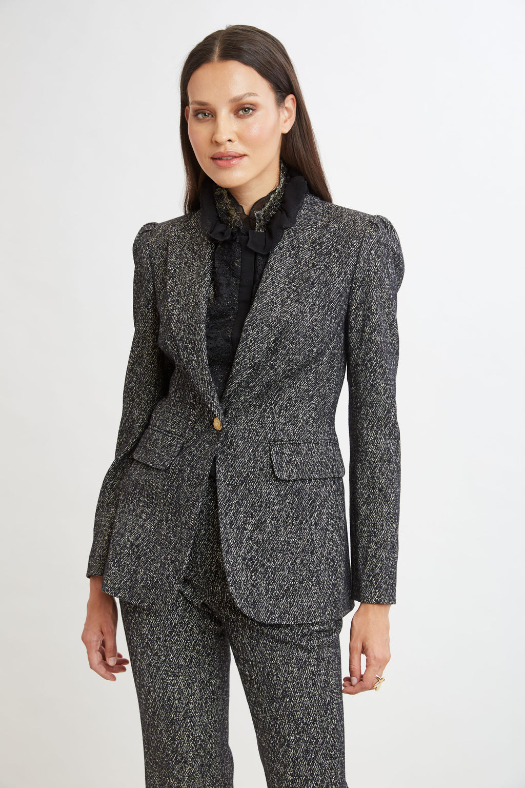 Women Metallic Tweed Blazer | Elie Tahari