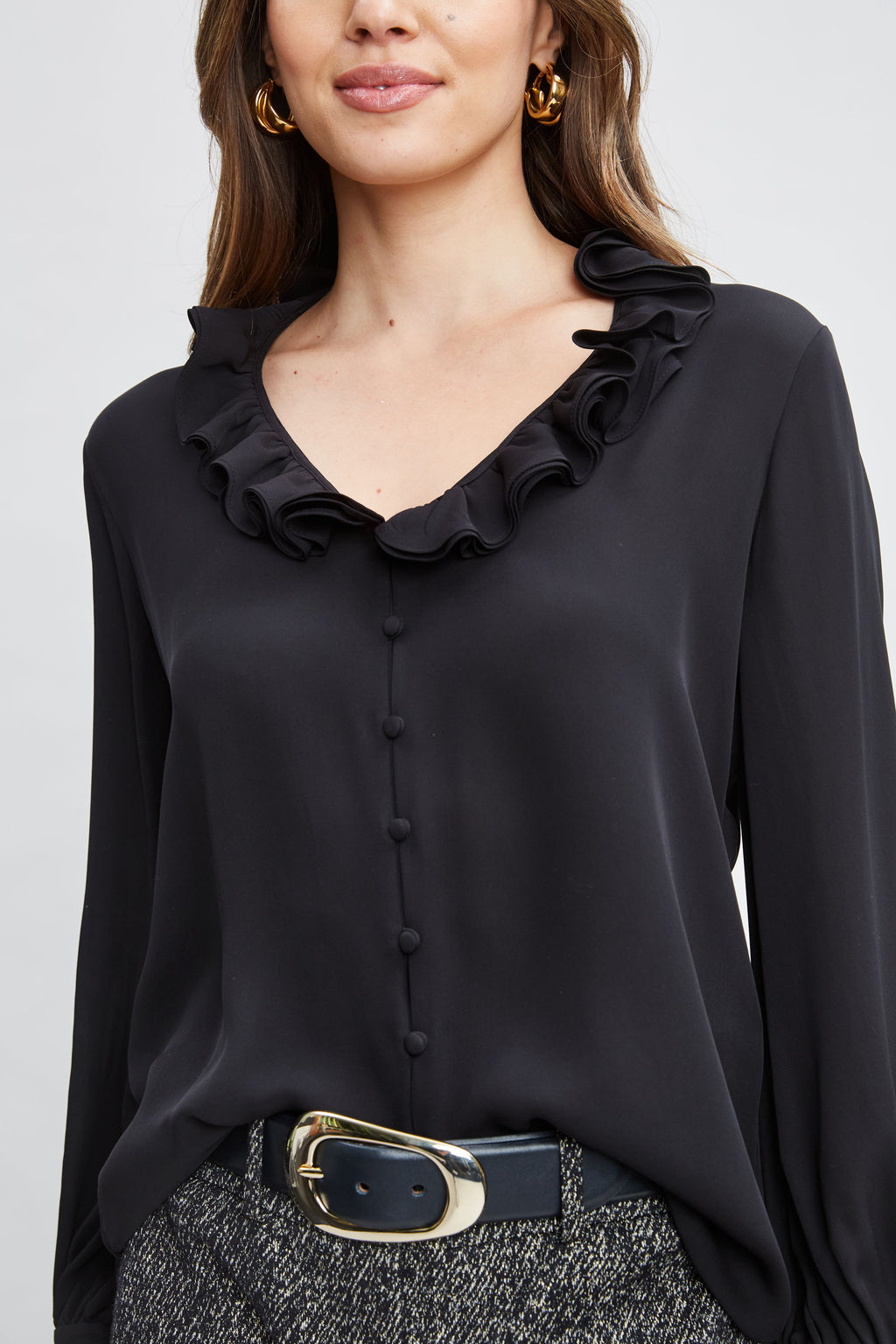 Women Silk Ruffle Neck Shirt | Elie Tahari