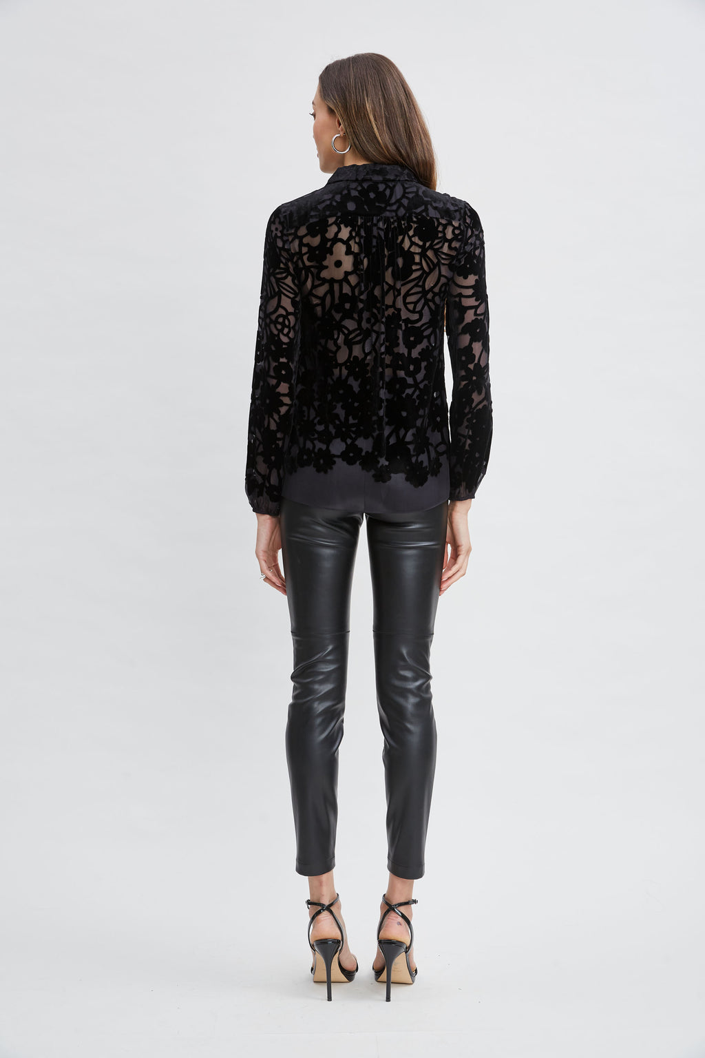 Women Burnout Silk Velvet Burnout Shirt Black | Elie Tahari
