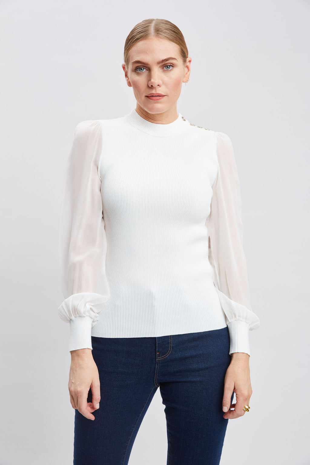 Women Chiffon Sleeve Button Knit | Elie Tahari