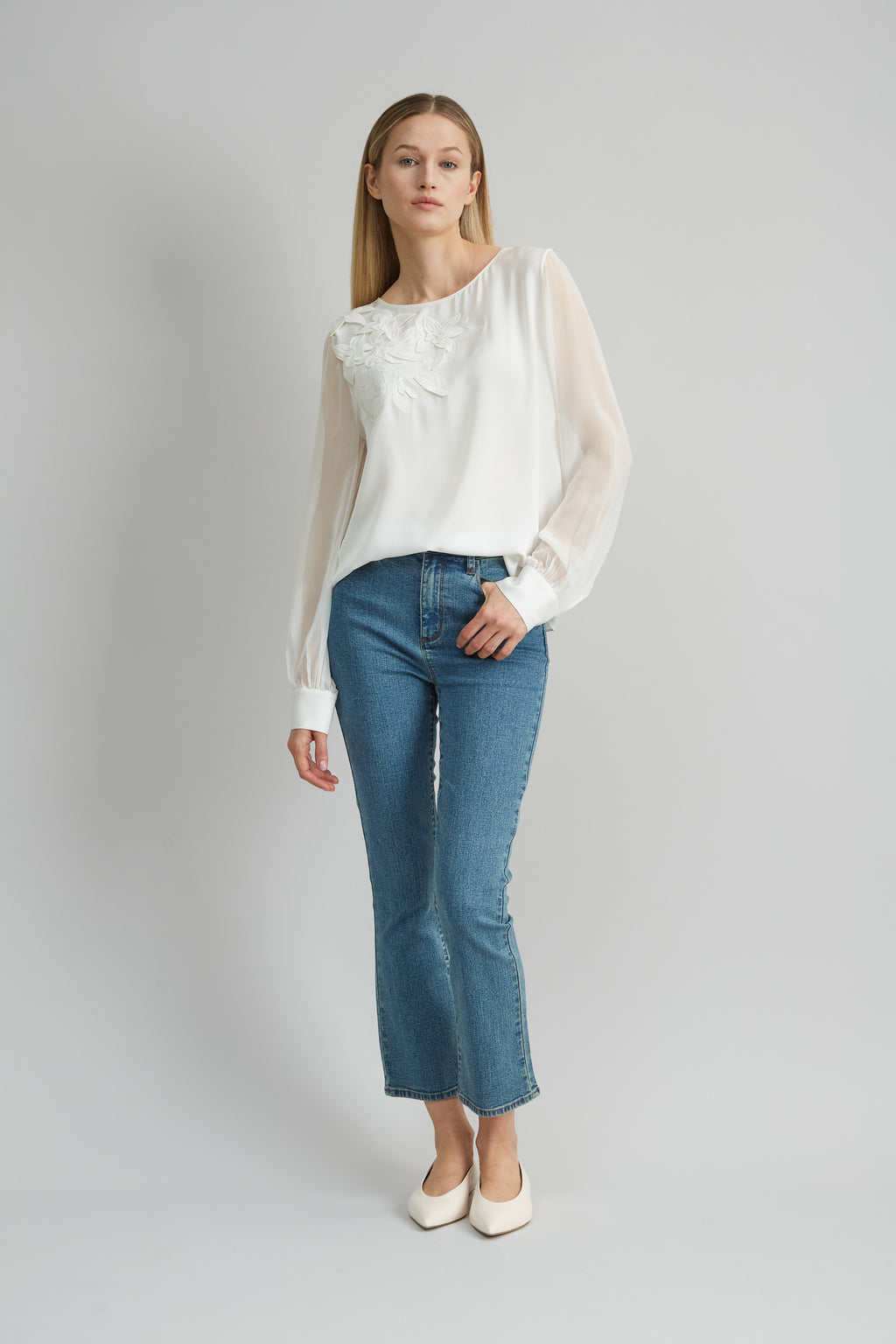 Women Floral Applique Silk Shirt | Elie Tahari