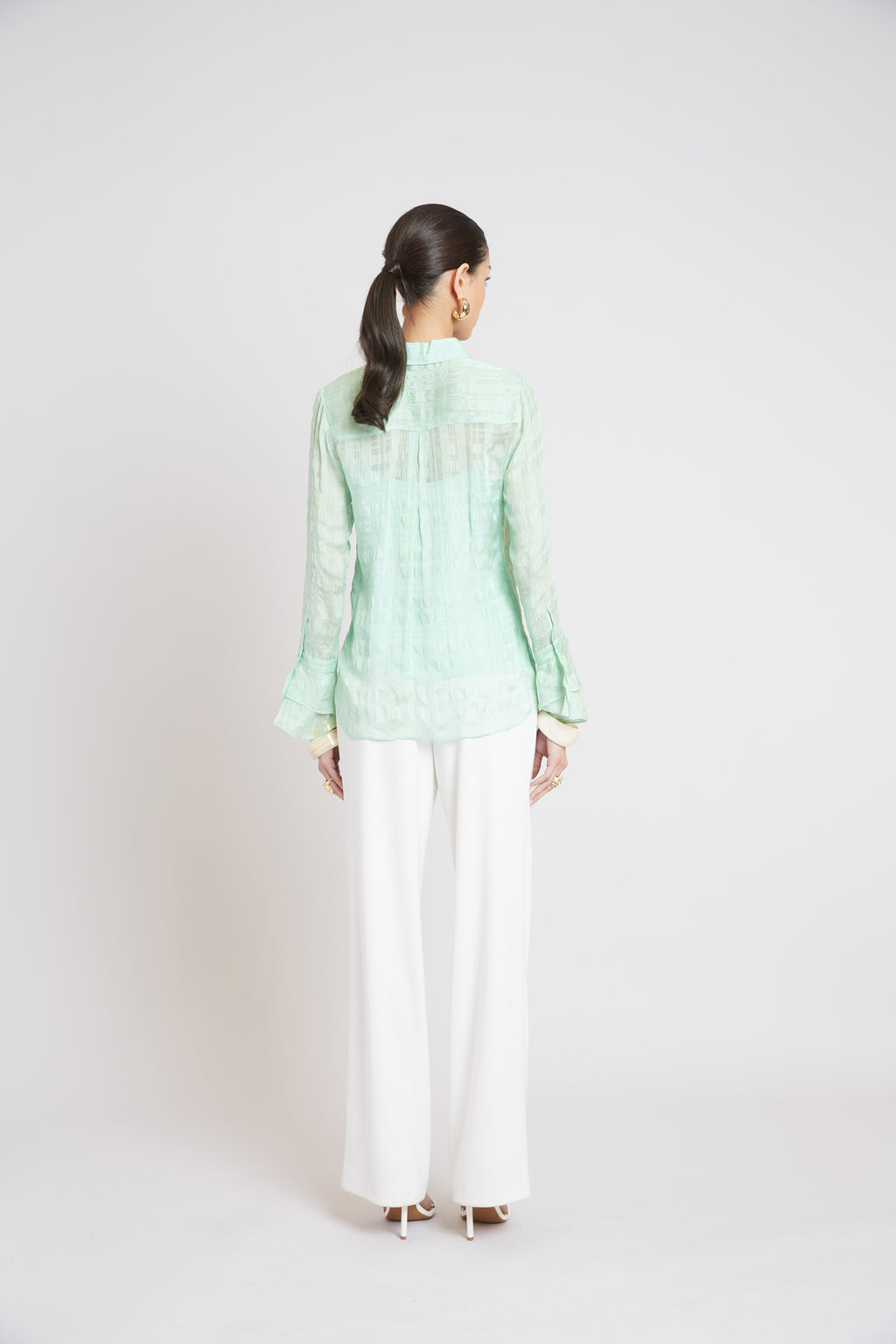Women Silk Plaid Jacquard Shirt | Elie Tahari
