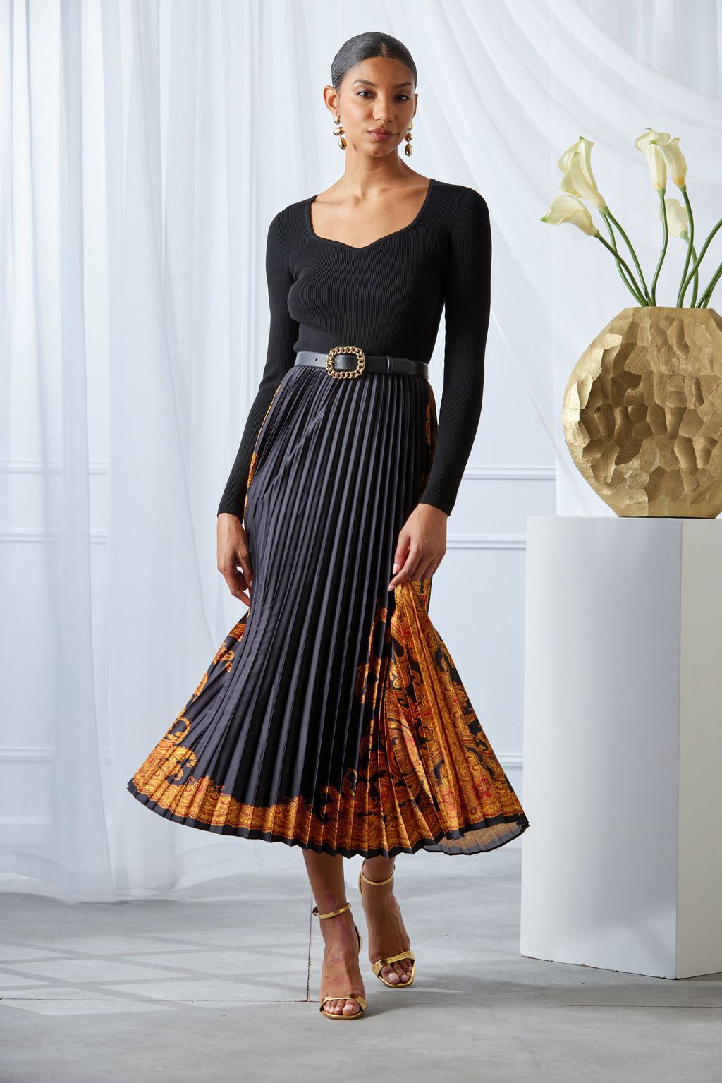 Women Paisley Pleated Midi Dress | Elie Tahari