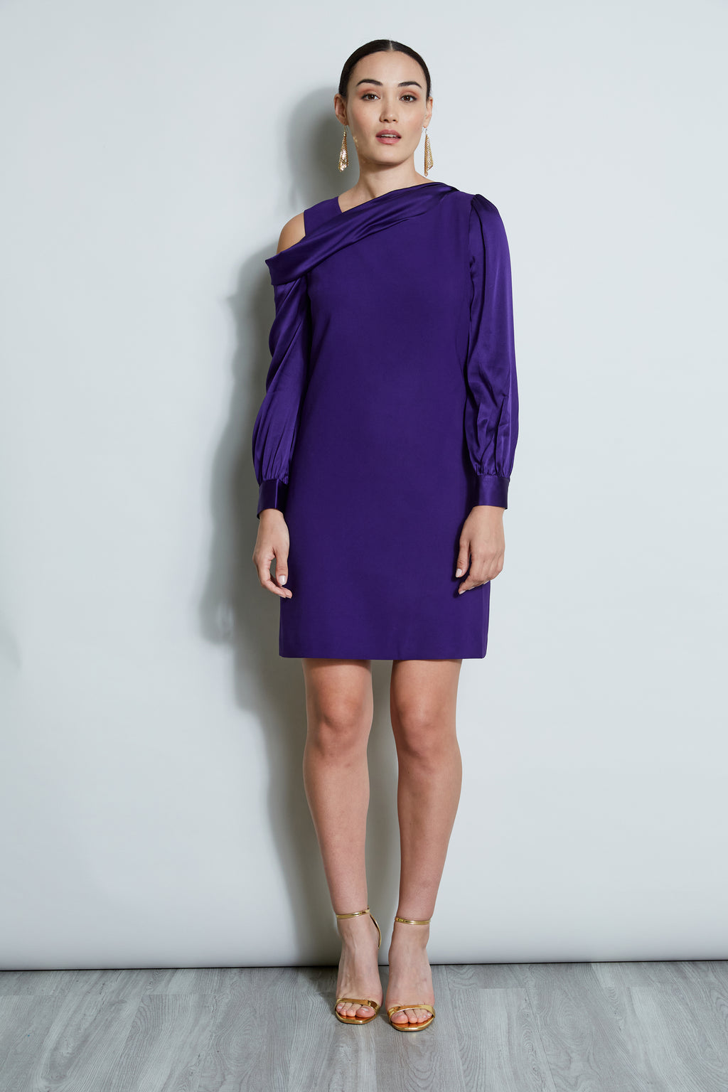 Women Draped Satin Shoulder Dress Winter Plum | Elie Tahari