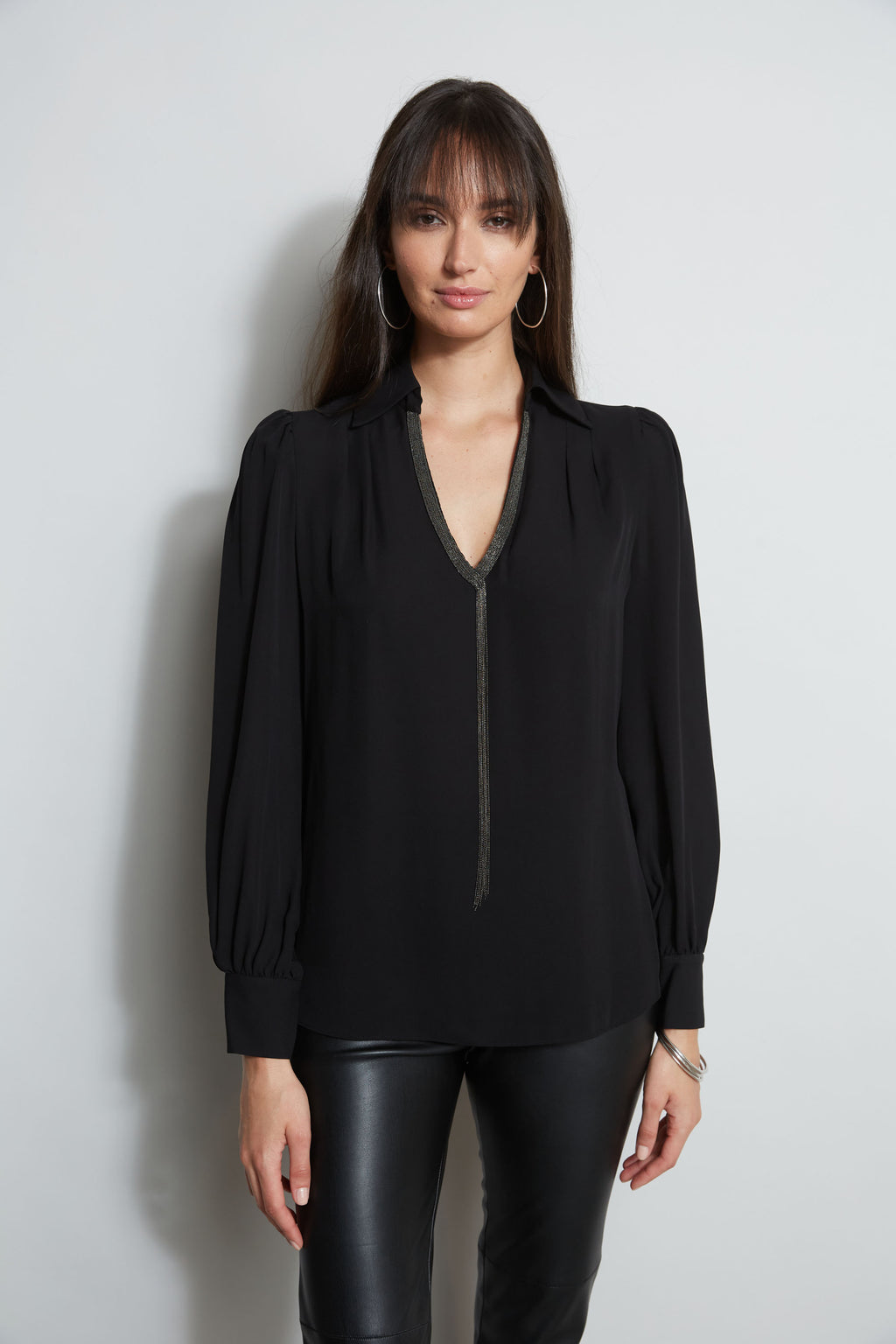 Women Chain Collar Shirt Black | Elie Tahari