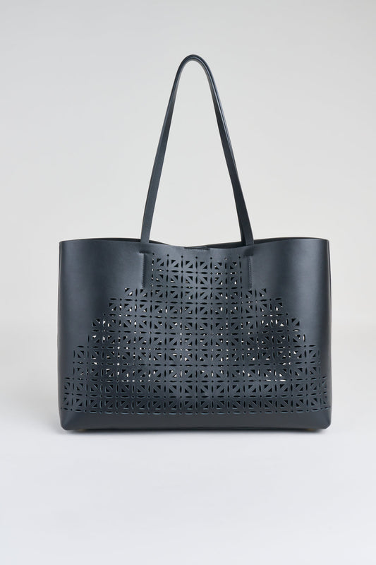 Women Nappa Leather Lasercut Tote Black | Elie Tahari