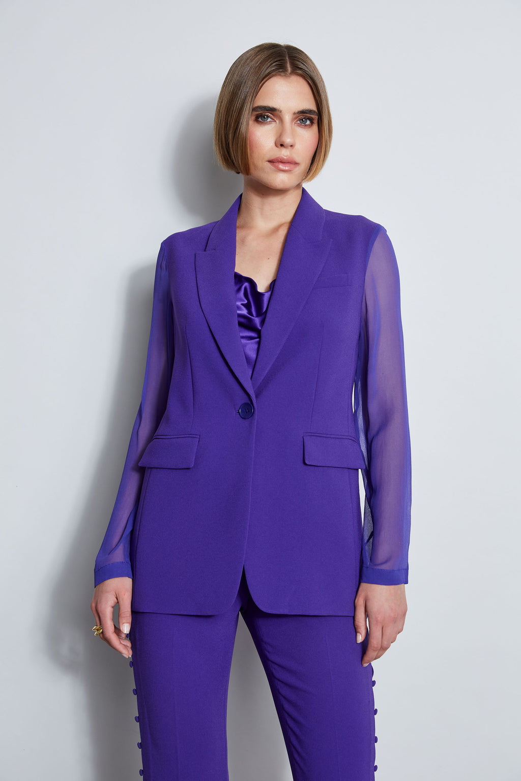 Women Chiffon Combo Crepe Blazer Grape | Elie Tahari