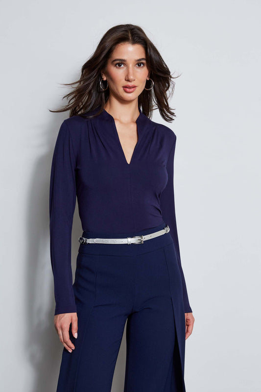Women Pleated Neck Knit Galaxy Navy | Elie Tahari