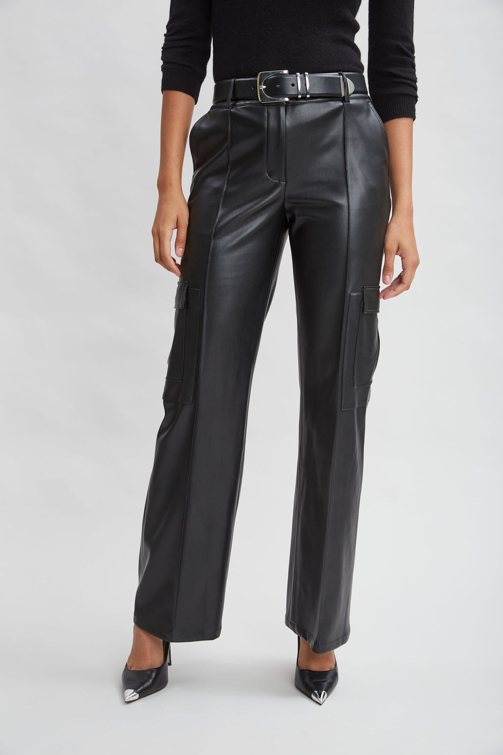 Women Vegan Leather Cargo Pant Black | Elie Tahari