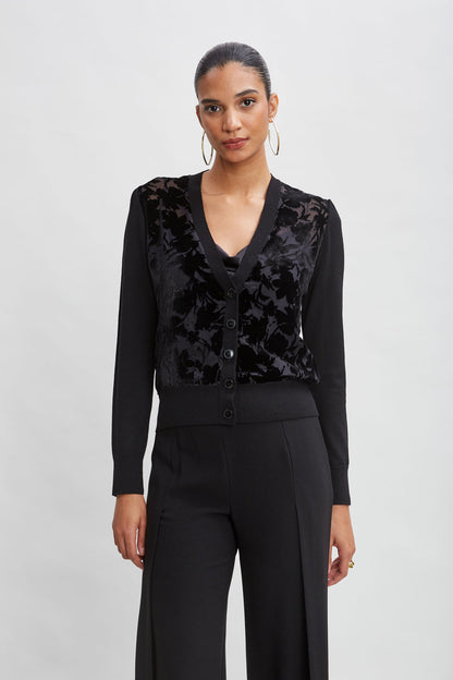 Women Burnout Velvet Cardigan Black | Elie Tahari