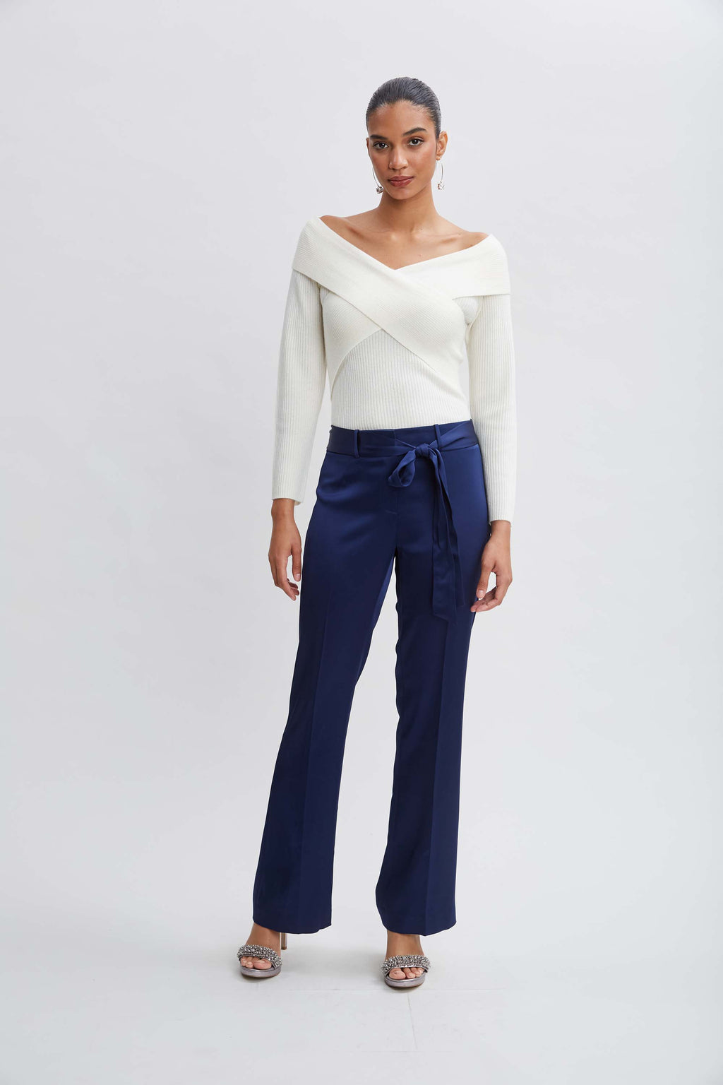 Women Satin Fit & Flare Sash Pant  | Elie Tahari