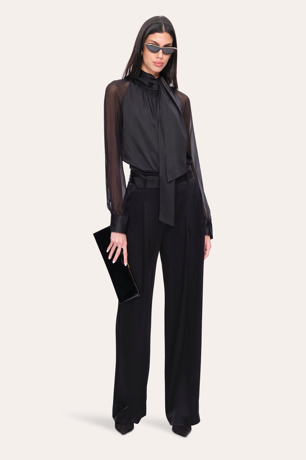 Women Satin Belted Pant Black | Elie Tahari