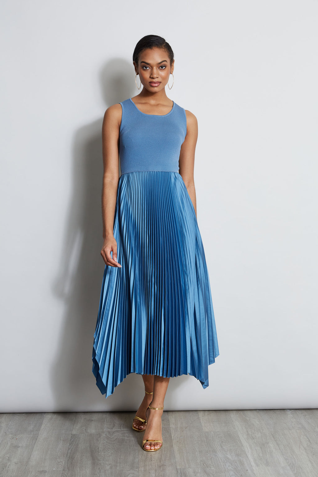 Women Pleated Midi Dress Blue Breeze | Elie Tahari