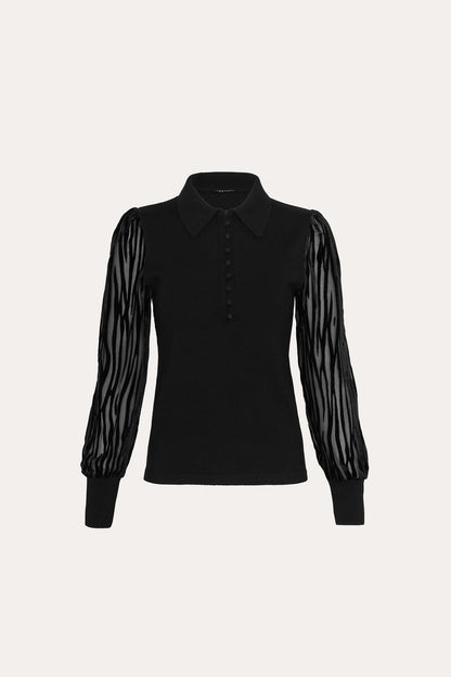 Women Burnout Polo Sweater Black | Elie Tahari