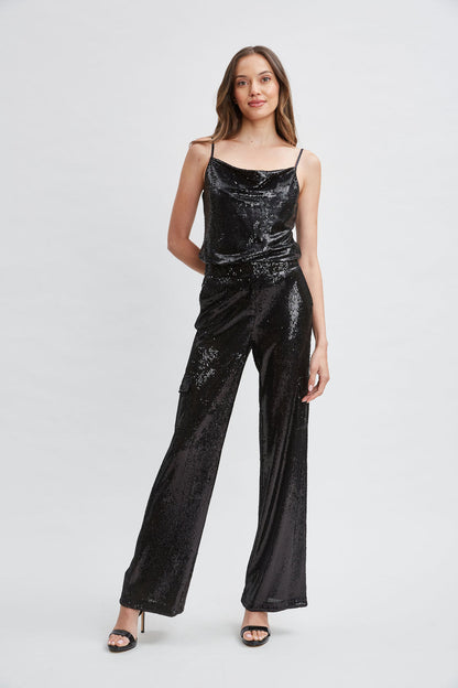 Women Sequin Pocket Pant Black | Elie Tahari
