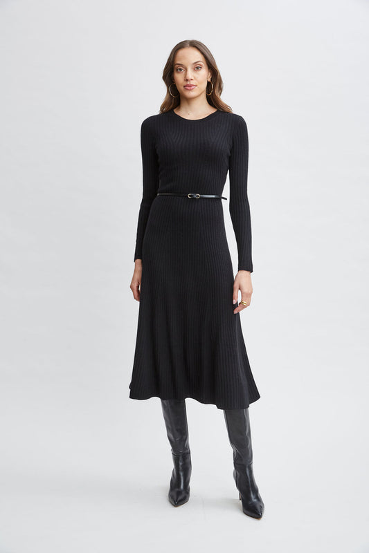 Women Cashmere Long Sleeve Belted Dress Noir | Elie Tahari