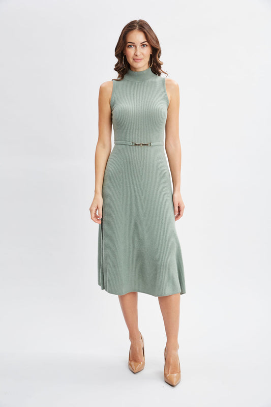 Women Sleeveless Cashmere Belted Dress Silver Spruce | Elie Tahari