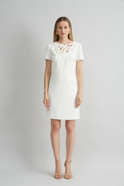 Women Short Sleeve Flower Applique Dress Foam | Elie Tahari