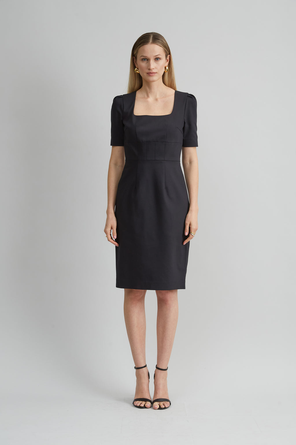 Women Short Sleeve Square Neck Cotton Dress Black | Elie Tahari
