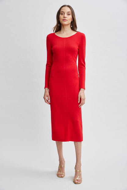 Women Wool Draped Chain Sweater Dress Ruby Red | Elie Tahari