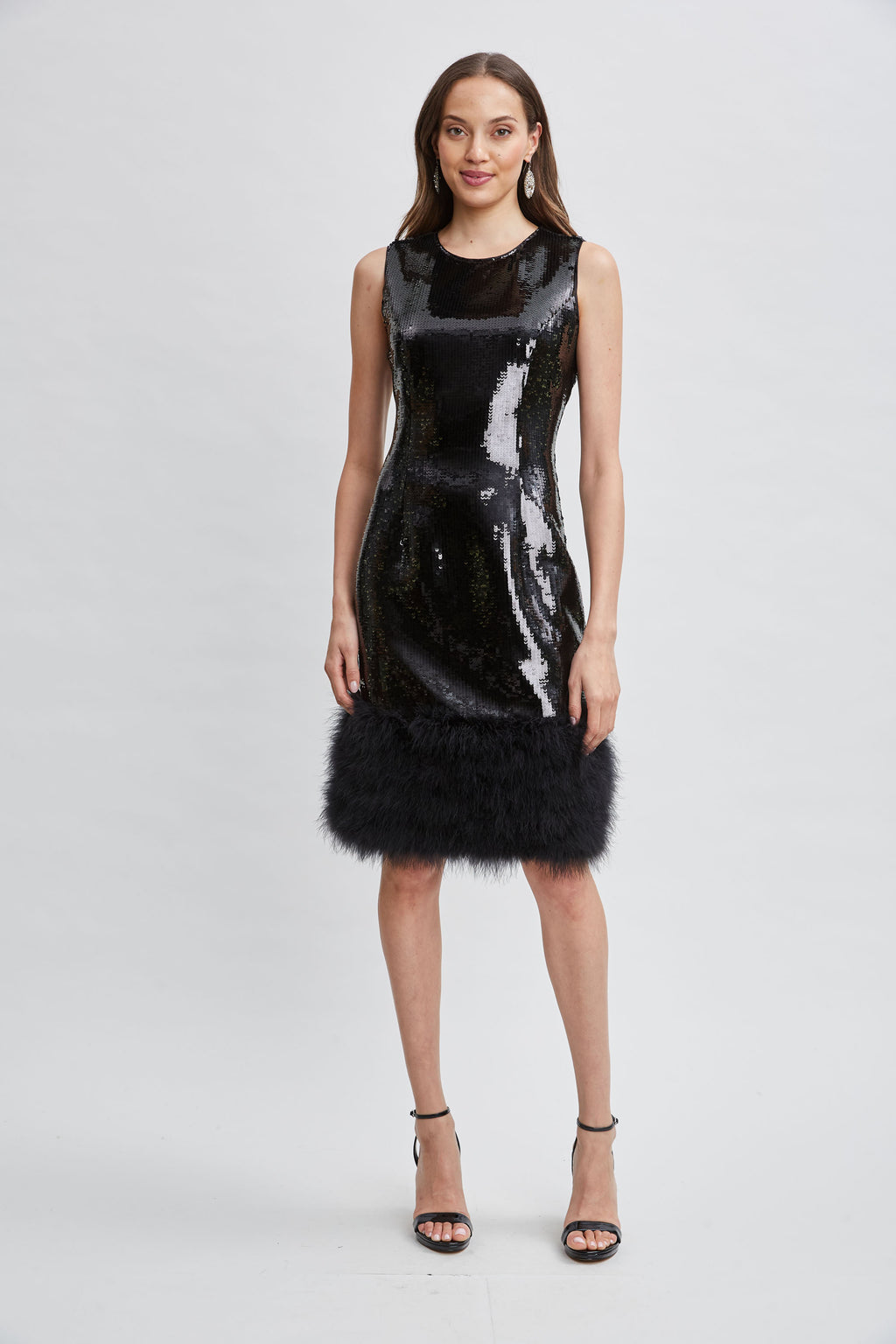Women Sequin Feather Hem Dress Noir Sequin | Elie Tahari