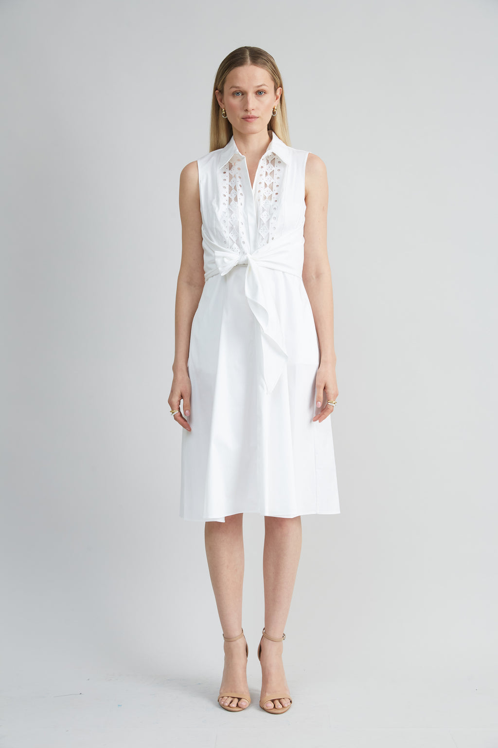 Women Sleeveless Cotton Tie Dress White | Elie Tahari