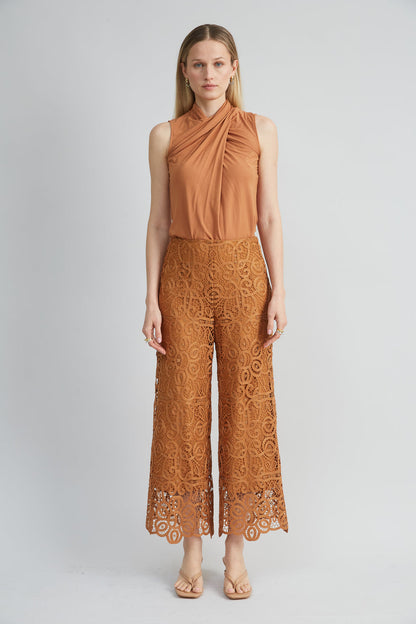 Women Sleeveless Twist Neck Knit Caramel | Elie Tahari