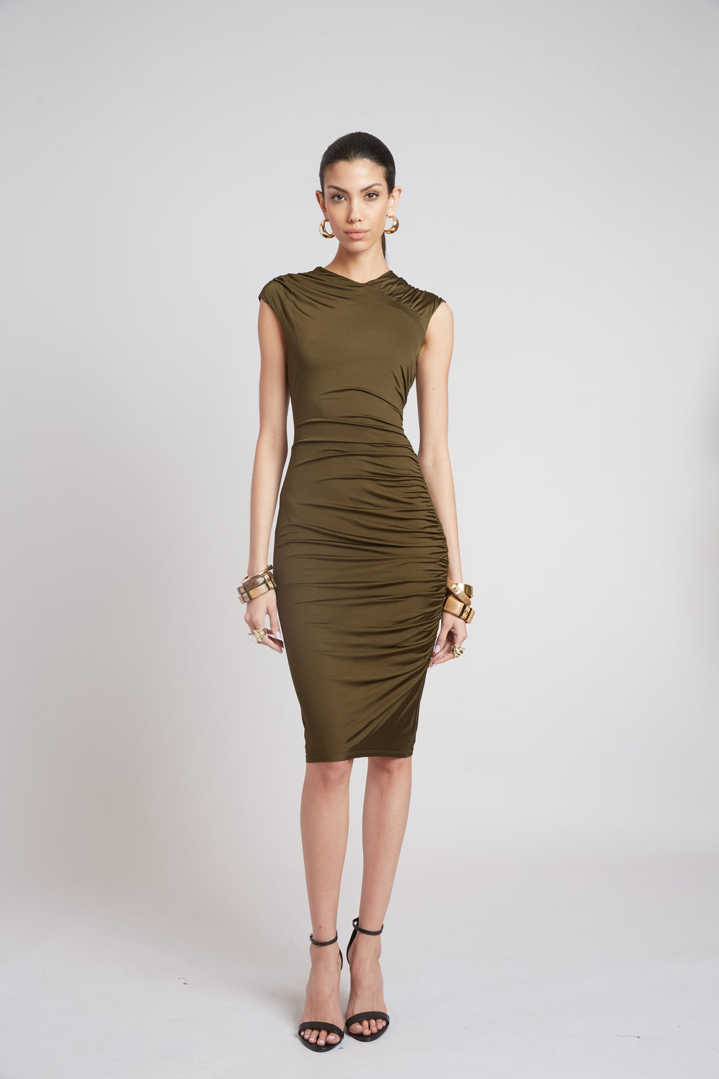 Women Ruched Jersey Dress Olive | Elie Tahari
