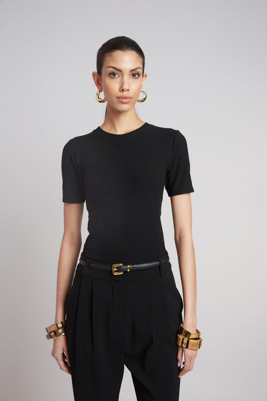 Women Classic Rib Tee Black | Elie Tahari